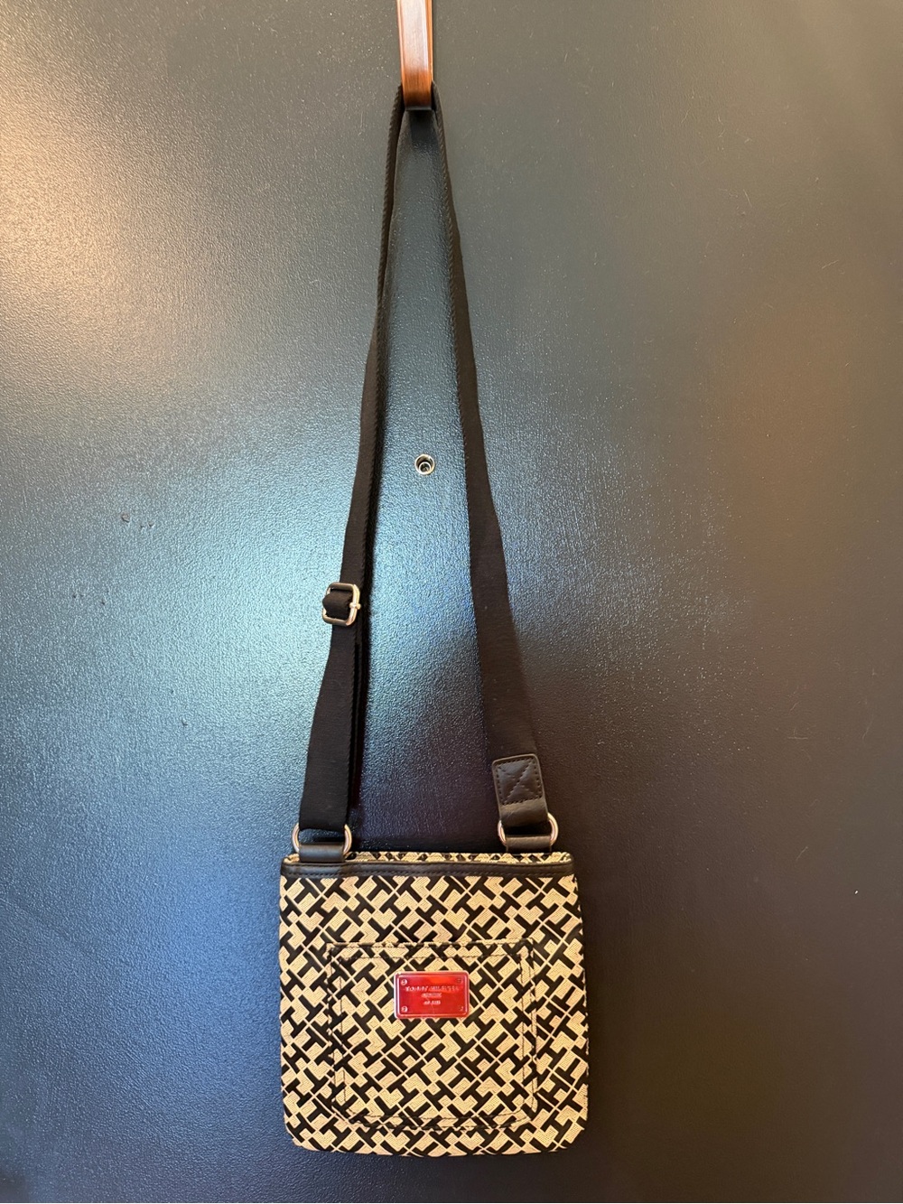 Tommy Hilfiger Beige Patterned Crossbody with Black Strap